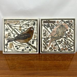 Vintage majolica H & R Johnson English bird tiles